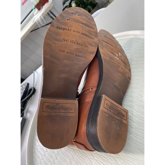 Franco Sarto Liz Ankle Boots Size 7.5 Round Toe Brown Leather Western Rodeo Boho